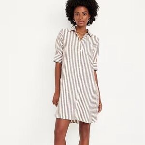 Old Navy Striped Shirt Dress - White and Brown